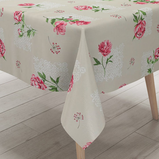 Wachstuch Tischdecke Rosenblüten beige