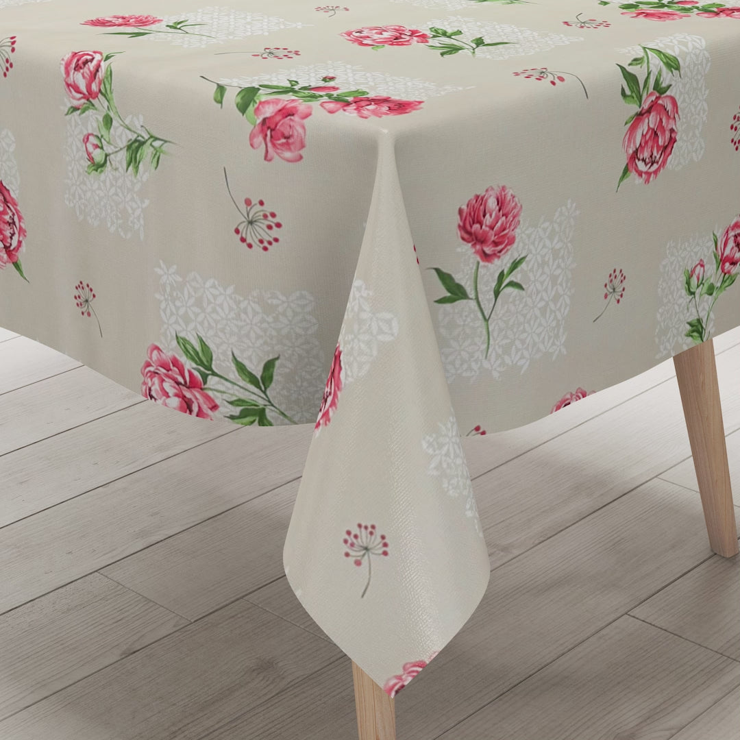 Wachstuch Tischdecke Rosenblüten beige