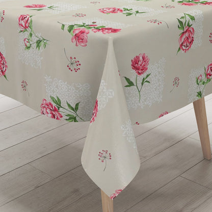 Wachstuch Tischdecke Rosenblüten beige