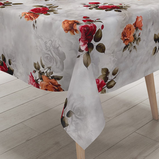 Wachstuch Tischdecke rote Rosen auf grau