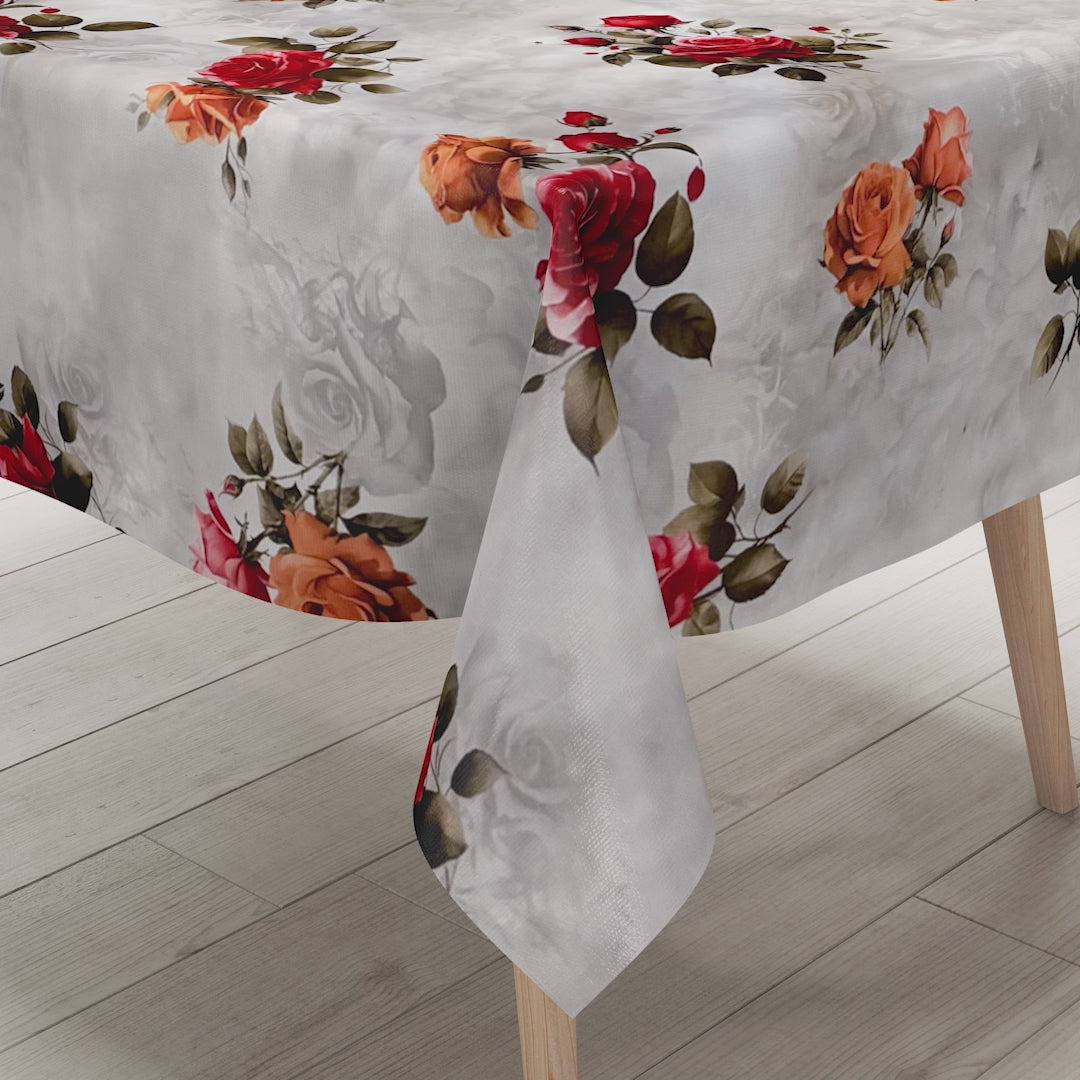 Wachstuch Tischdecke rote Rosen auf grau