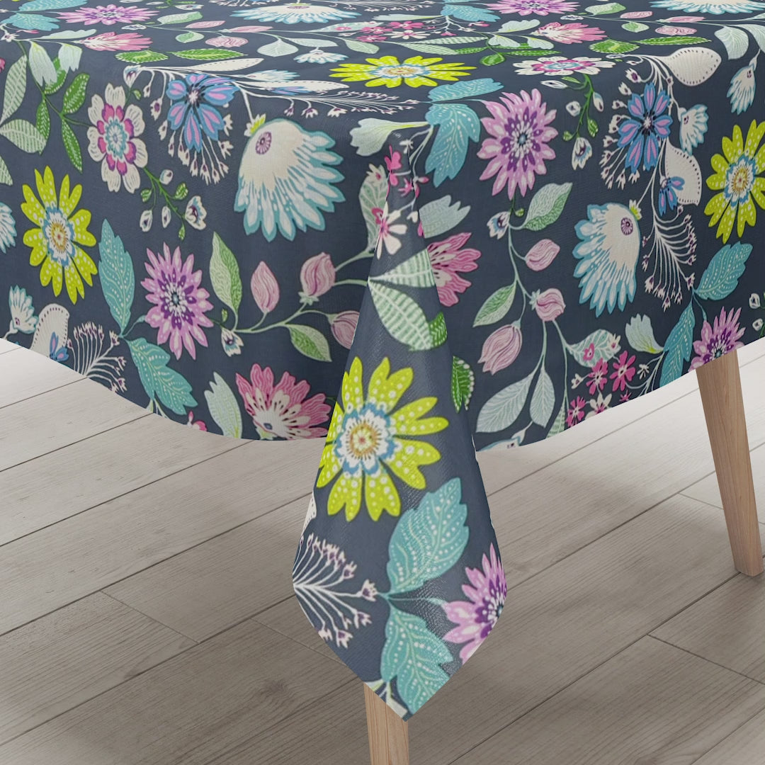 Wachstuch Tischdecke Blumenwiese  blau