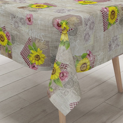 Wachstuch Tischdecke 199A Sonnenblumen Getreide auf Holz eckig rund oval