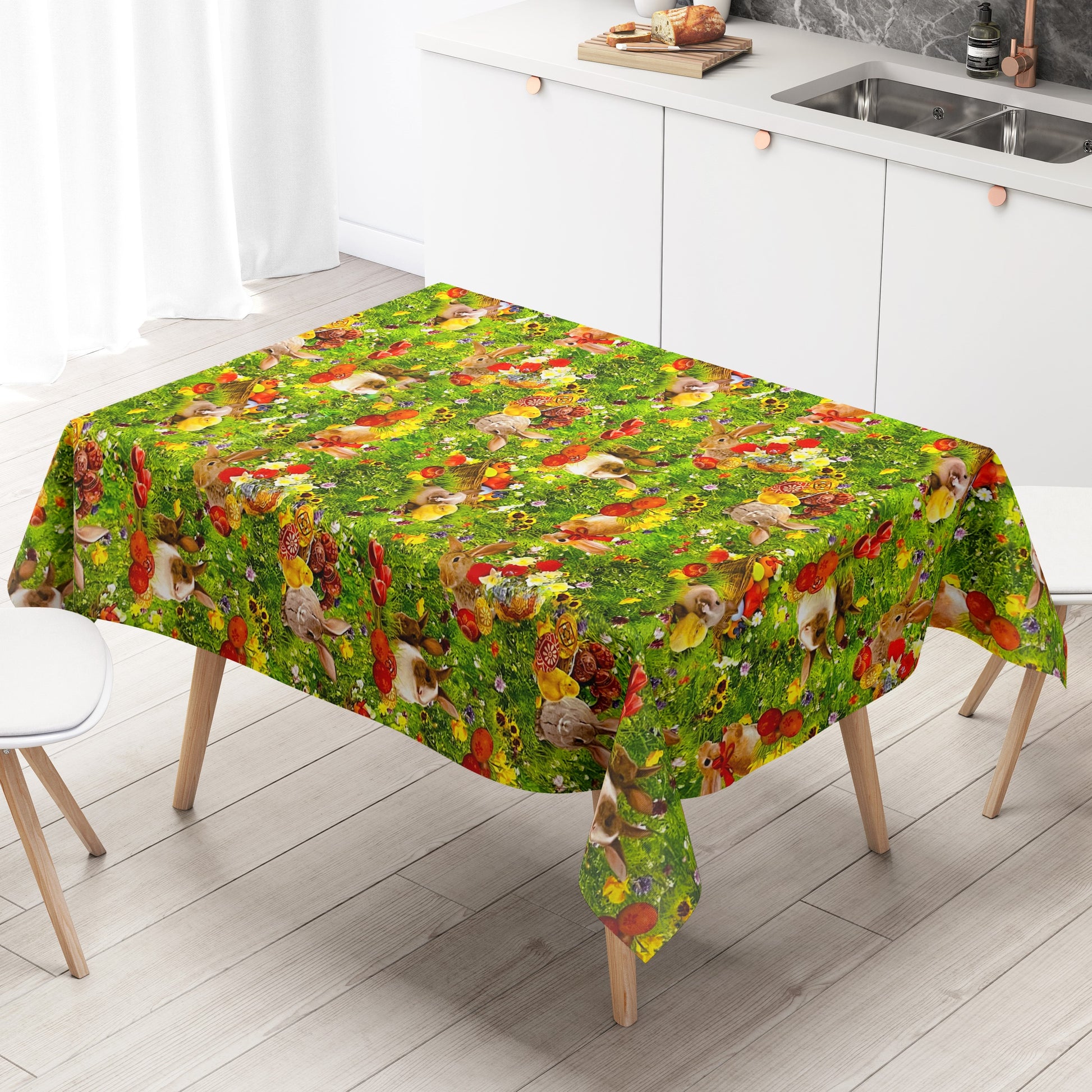 Wachstuchtischdecke Ostern Wiese Osterhase Kücken Ostereier
