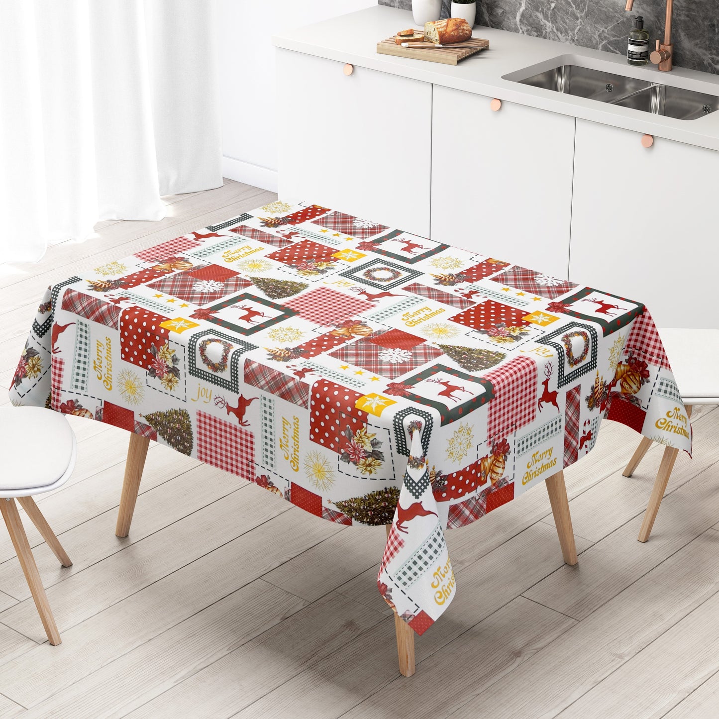 KEVKUS nappe cirée Noël 01047-00 renne rouge-vert carrée ronde ovale