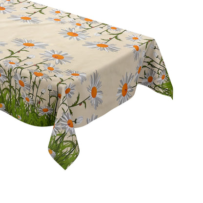 abwaschbare Wachstuch Tischdecke Bordürenmuster Gänseblümchen Blüten kevkus 