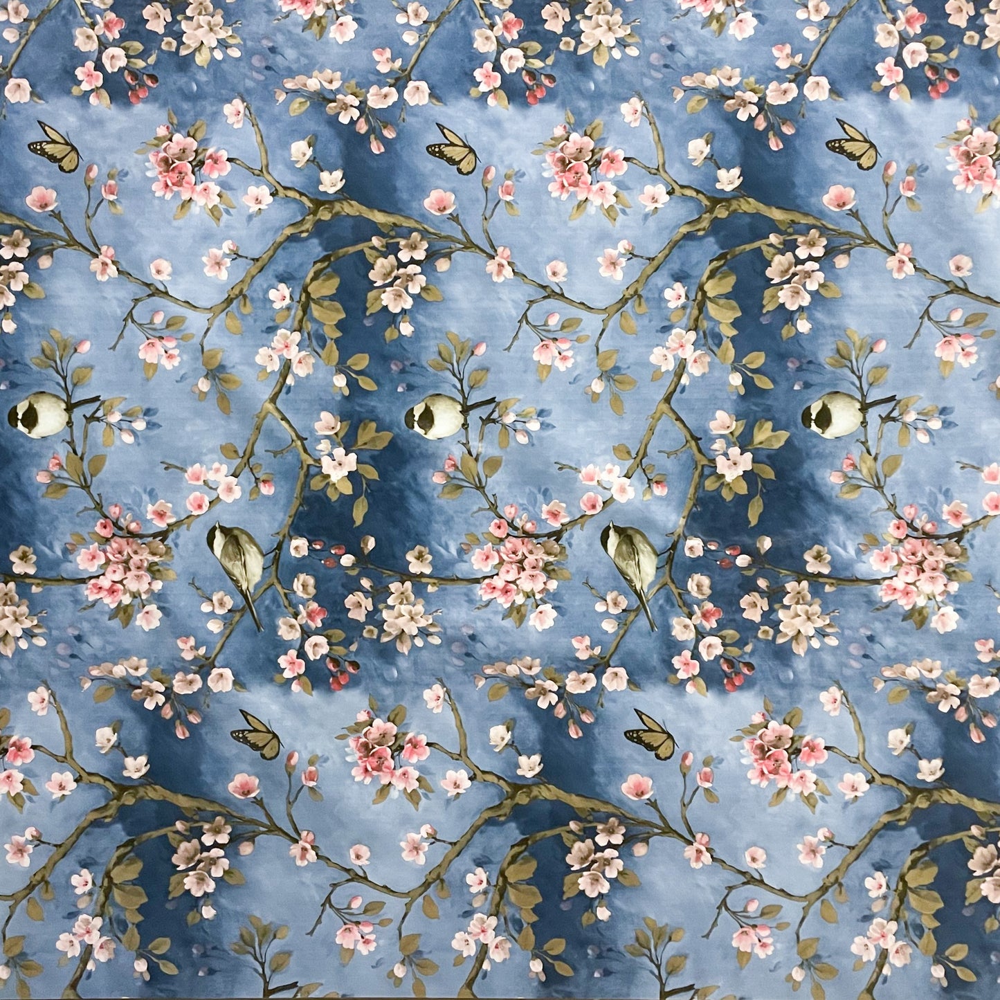 abwaschbare Wachstuch Tischdecke blau Kirschblüte Schmetterlin wachstuchshop24pro.com