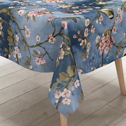 abwaschbare Wachstuch Tischdecke blau Kirschblüte Schmetterlin wachstuchshop24pro.com