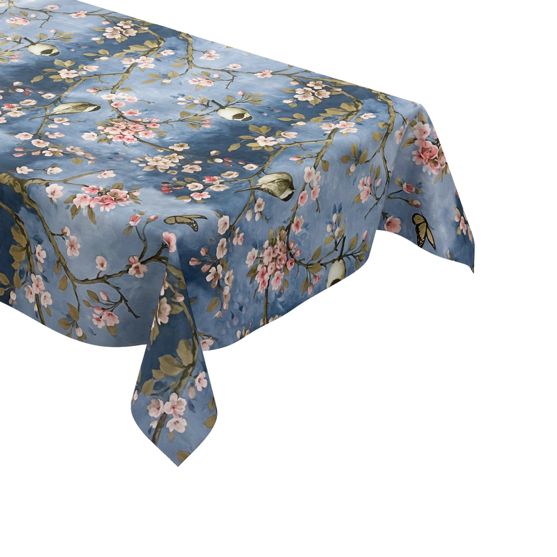 abwaschbare Wachstuch Tischdecke blau Kirschblüte Schmetterlin wachstuchshop24pro.com