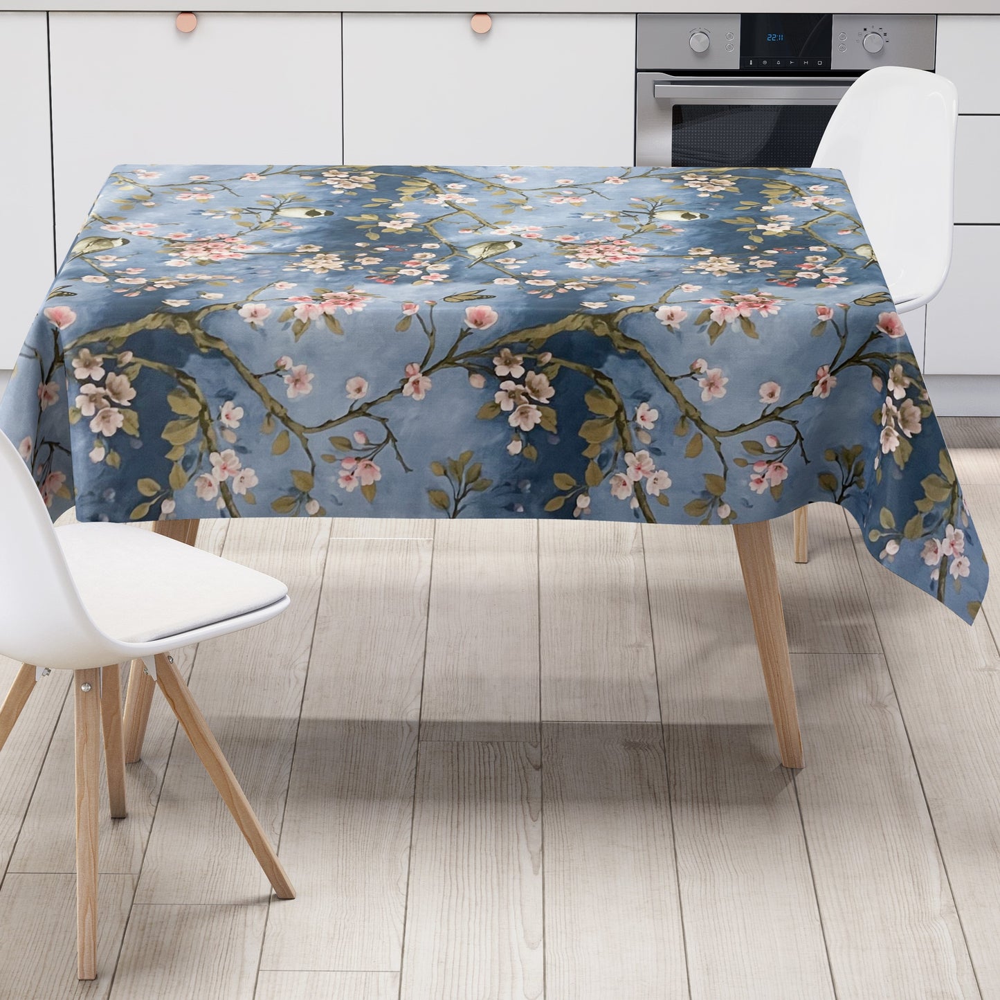 abwaschbare Wachstuch Tischdecke blau Kirschblüte Schmetterlin wachstuchshop24pro.com