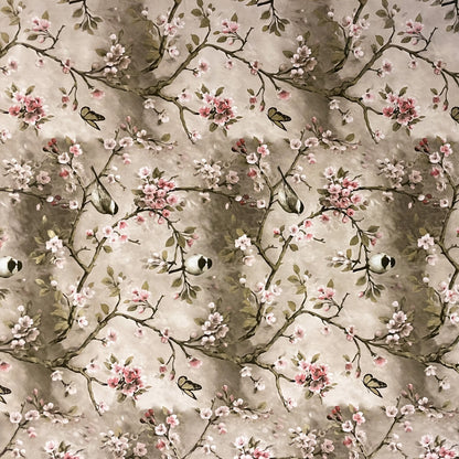 Wachstuchtischdecke Kirschblüte Meise taupe wachstuchshop24pro.com