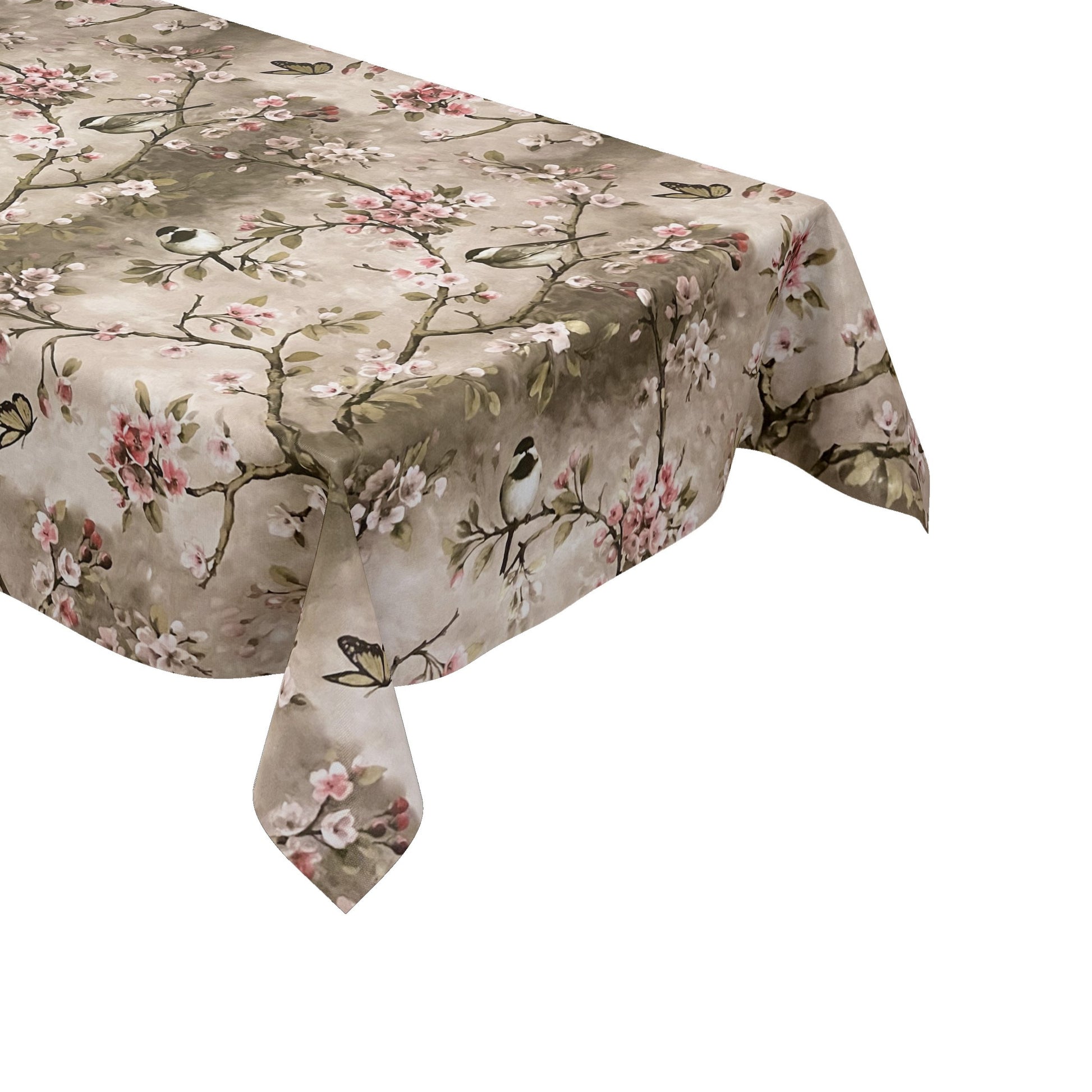 Wachstuchtischdecke Kirschblüte Meise taupe wachstuchshop24pro.com