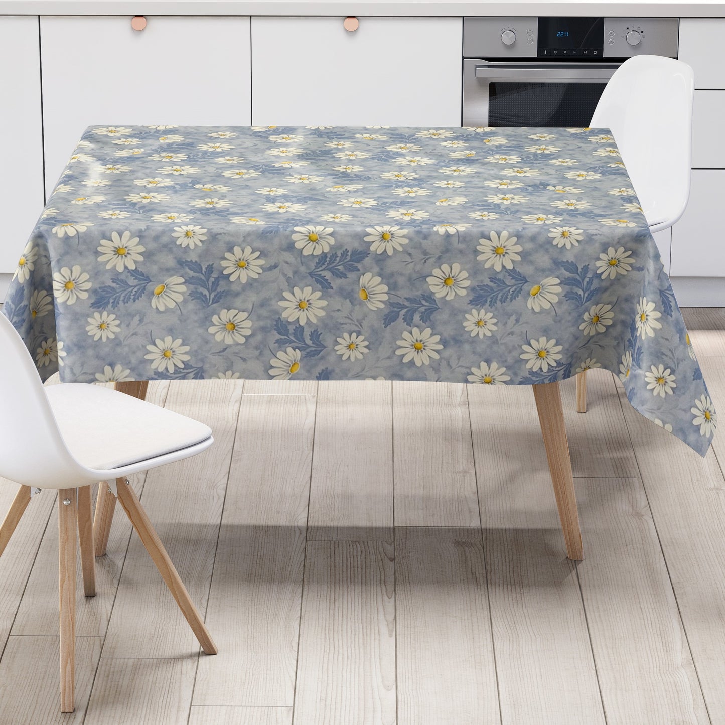 Wachstuchtischdecke hellblau Blumen Frühjahr Magerite 