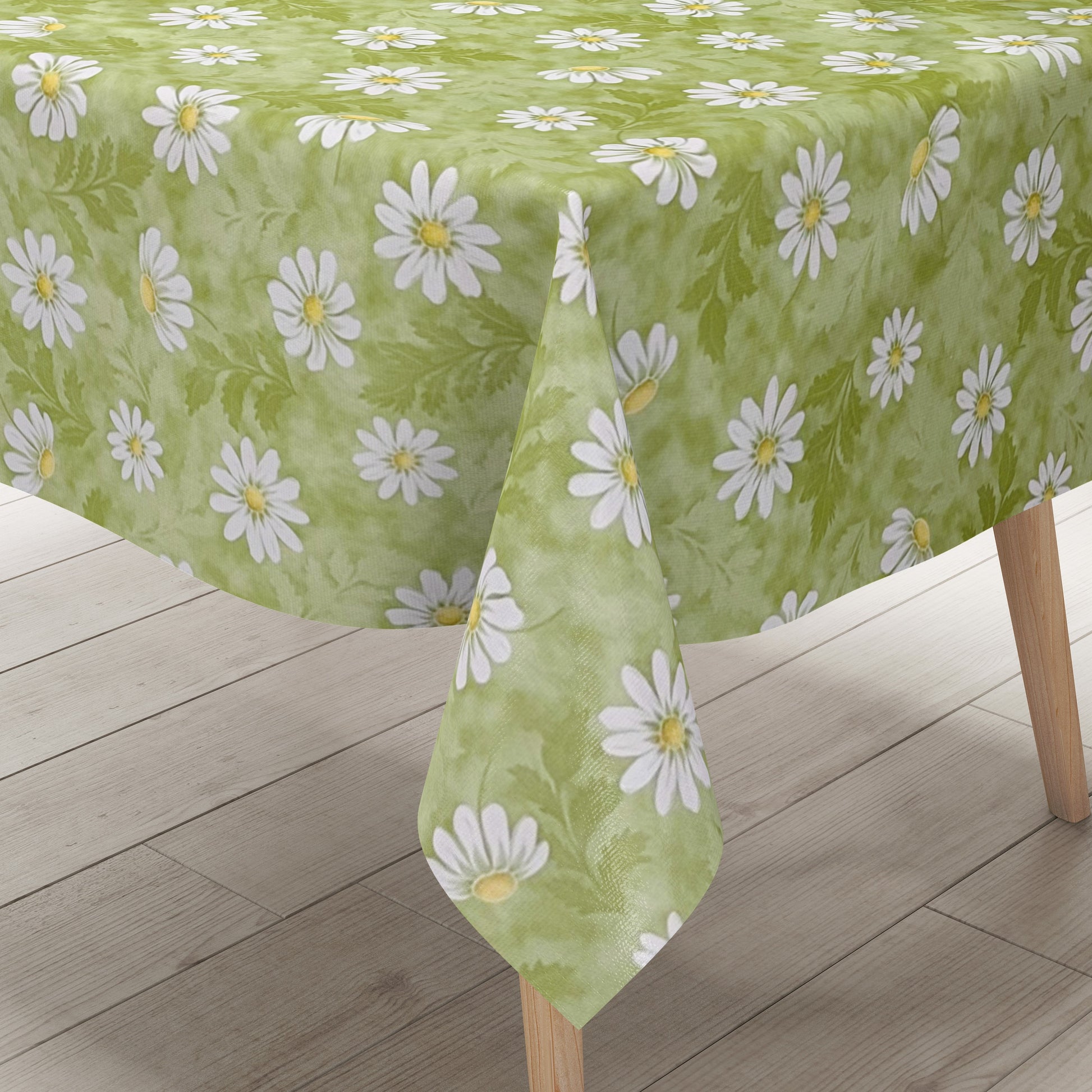 abwaschbare Wachstuchtischdecke grün Mageritten Blumen Blüten