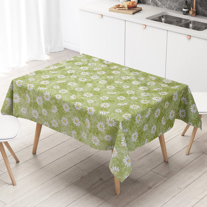abwaschbare Wachstuchtischdecke grün Mageritten Blumen Blüten