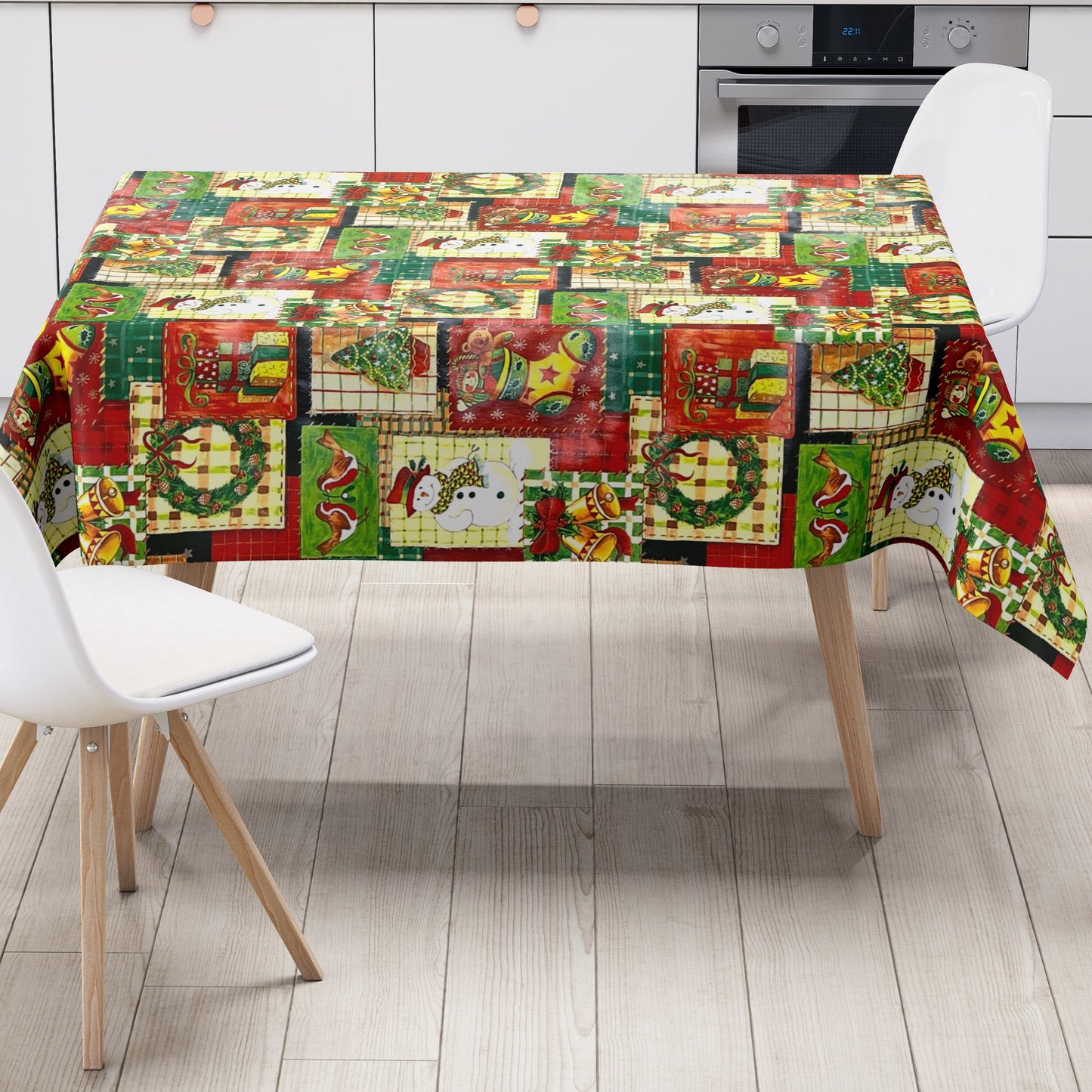KEVKUS Wachstuch Tischdecke Weihnachten 01186-00 Schneemann grün rot eckig rund oval