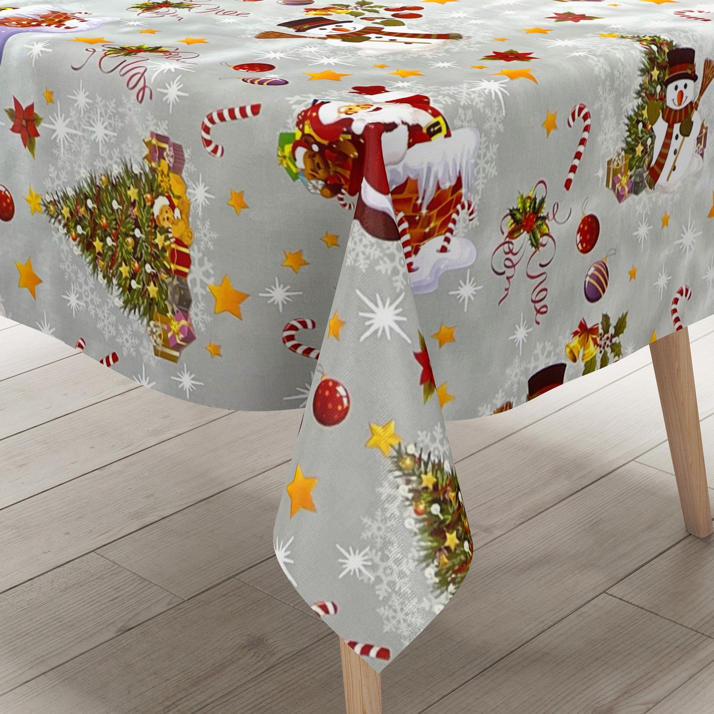KEVKUS oilcloth tablecloth Christmas 01188-02 snowman Santa Claus silver square round oval