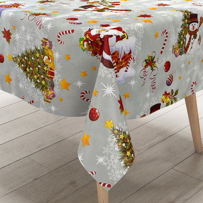 KEVKUS oilcloth tablecloth Christmas 01188-02 snowman Santa Claus silver square round oval