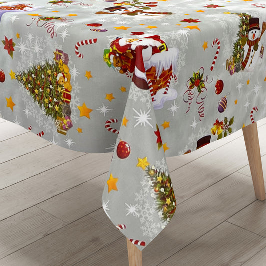 KEVKUS Wachstuch Tischdecke Weihnachten 01188-02 Schneemann Weihnachtsmann silber eckig rund oval