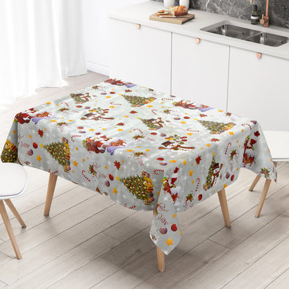 KEVKUS oilcloth tablecloth Christmas 01188-02 snowman Santa Claus silver square round oval