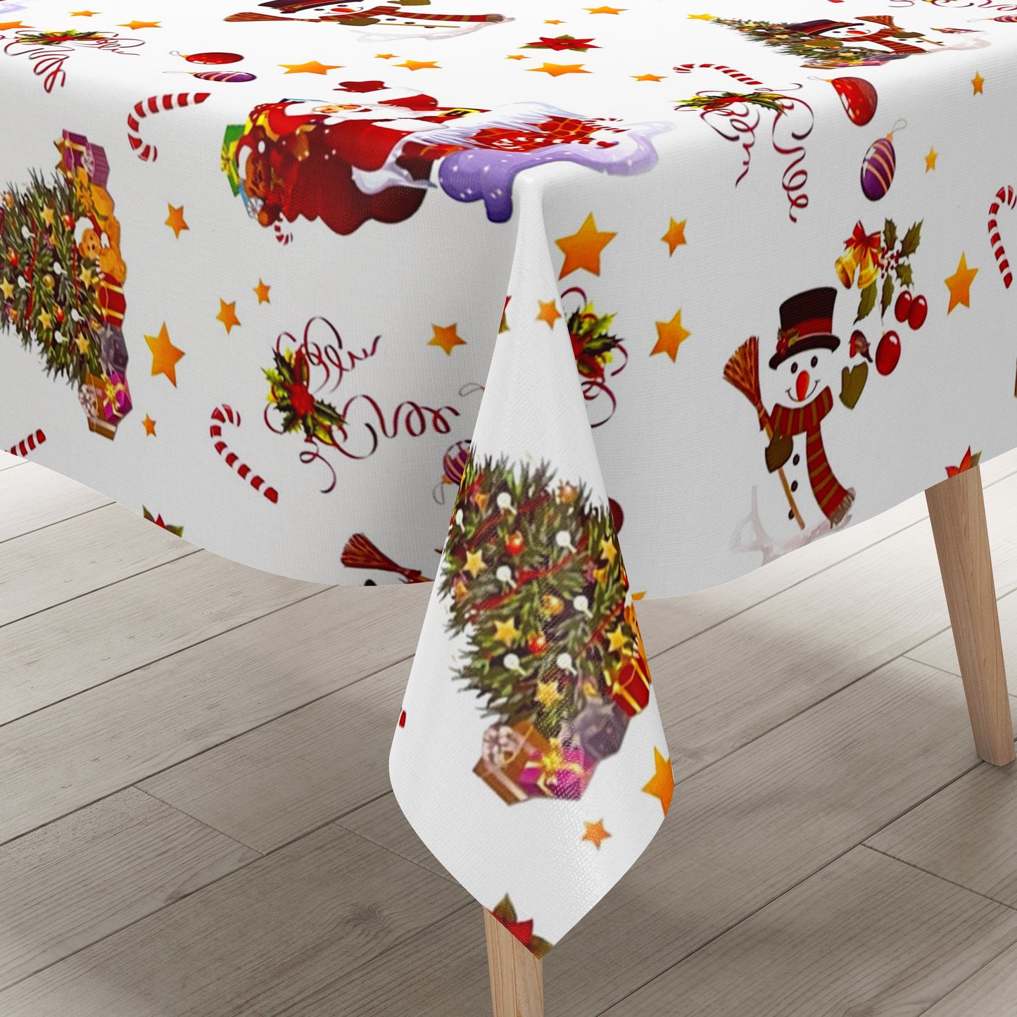 KEVKUS Wachstuch Tischdecke Weihnachten 01188-04 Schneemann Weihnachtsmann weiß eckig rund oval
