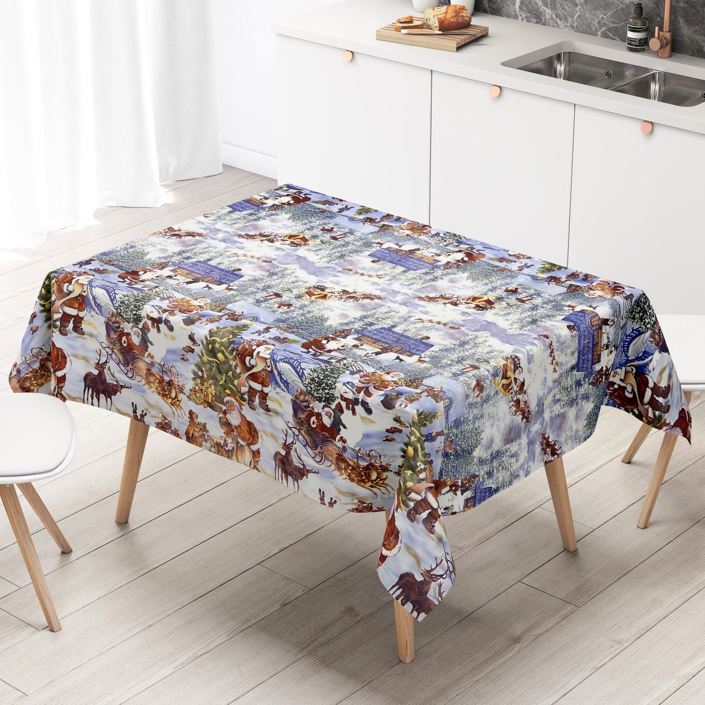 KEVKUS nappe cirée Noël 01228-00 motif bordure hiver village carrée ronde ovale