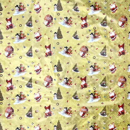 KEVKUS oilcloth tablecloth Christmas 01334-01 snowman Santa Claus gold square round oval