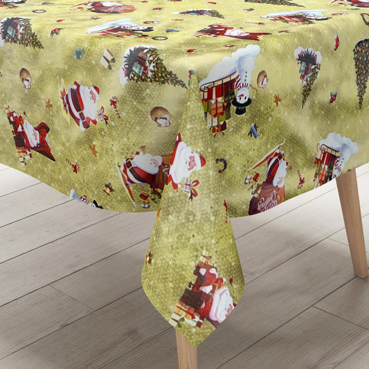 KEVKUS Wachstuch Tischdecke Weihnachten 01334-01 Schneemann Weihnachtsmann gold eckig rund oval