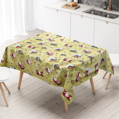 KEVKUS oilcloth tablecloth Christmas 01334-01 snowman Santa Claus gold square round oval