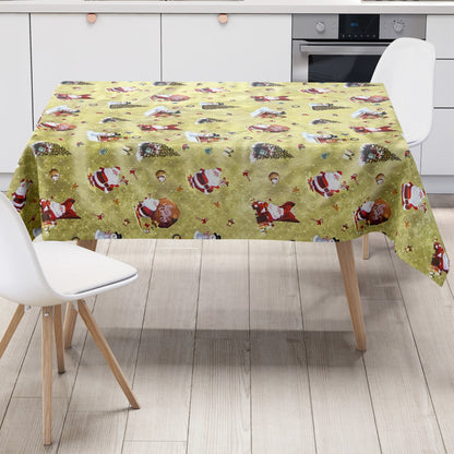KEVKUS oilcloth tablecloth Christmas 01334-01 snowman Santa Claus gold square round oval