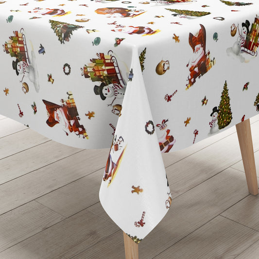 KEVKUS Wachstuch Tischdecke Weihnachten 01334-03 Schneemann Weihnachtsmann weiß eckig rund oval