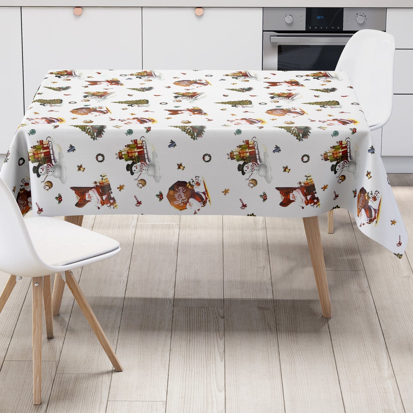 KEVKUS nappe cirée Noël 01334-03 Bonhomme de Neige Père Noël blanc carré rond ovale