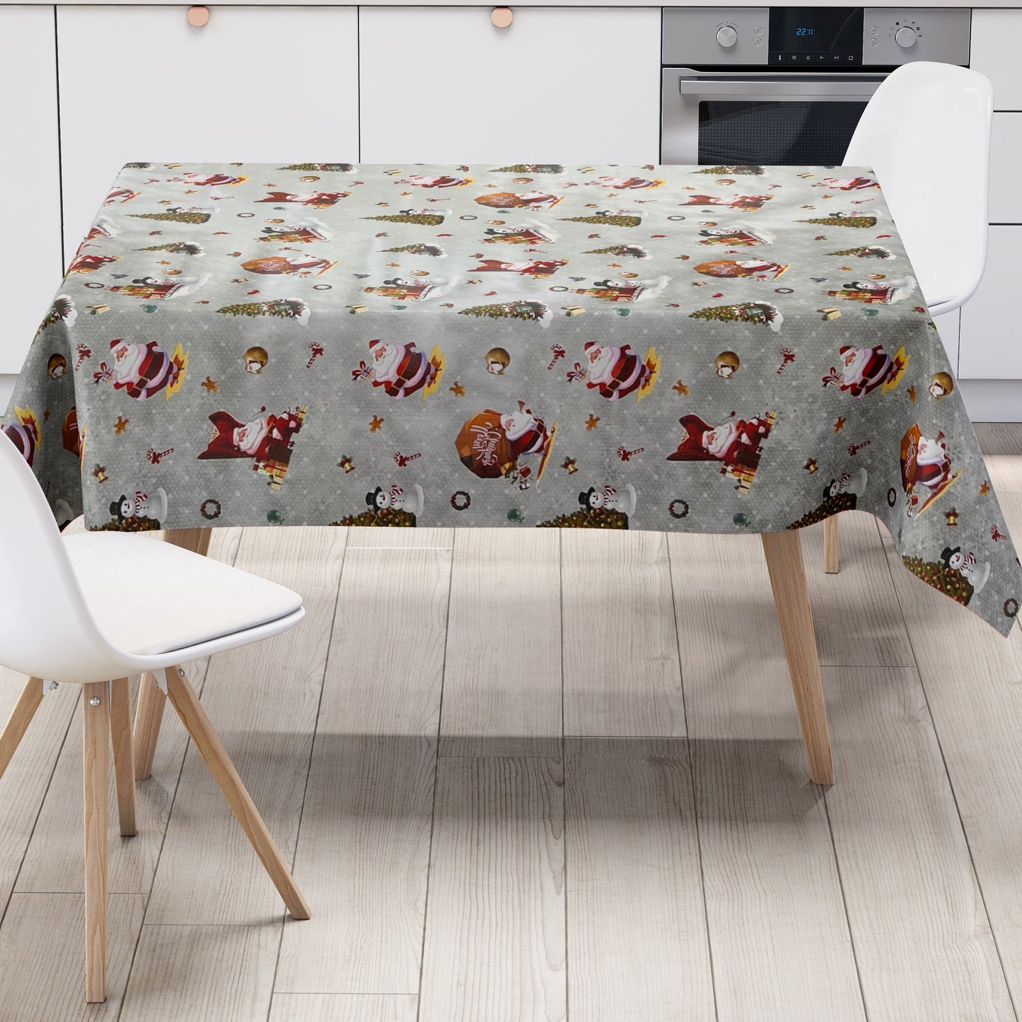 KEVKUS nappe cirée Noël 01334-04 bonhomme de neige Père Noël argent carrée ronde ovale
