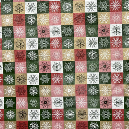 KEVKUS nappe cirée Noël 01355-05 flocons de neige carreaux rouge vert or carrée ronde ovale