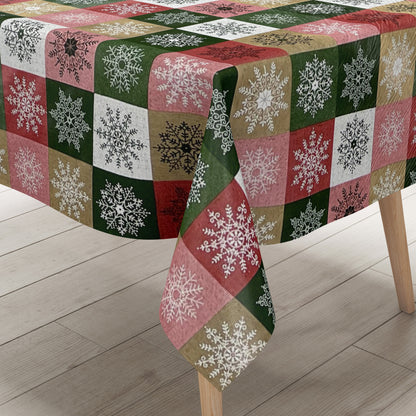 KEVKUS nappe cirée Noël 01355-05 flocons de neige carreaux rouge vert or carrée ronde ovale