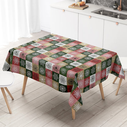 KEVKUS nappe cirée Noël 01355-05 flocons de neige carreaux rouge vert or carrée ronde ovale