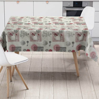 Wachstuch Tischdecke Rosen Schlüssel rosa