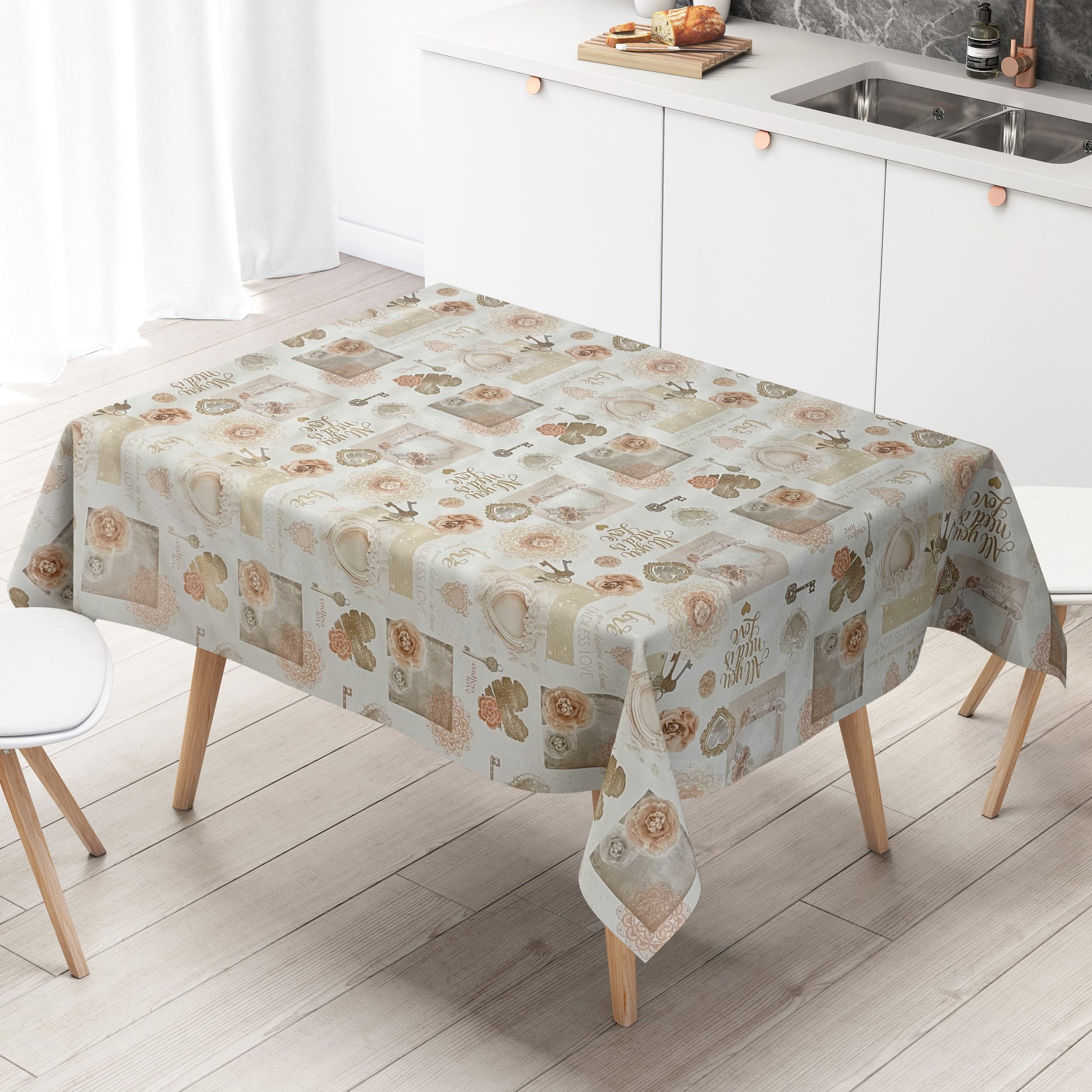 Wachstuch Tischdecke Herzen Love Schlüssel Strick