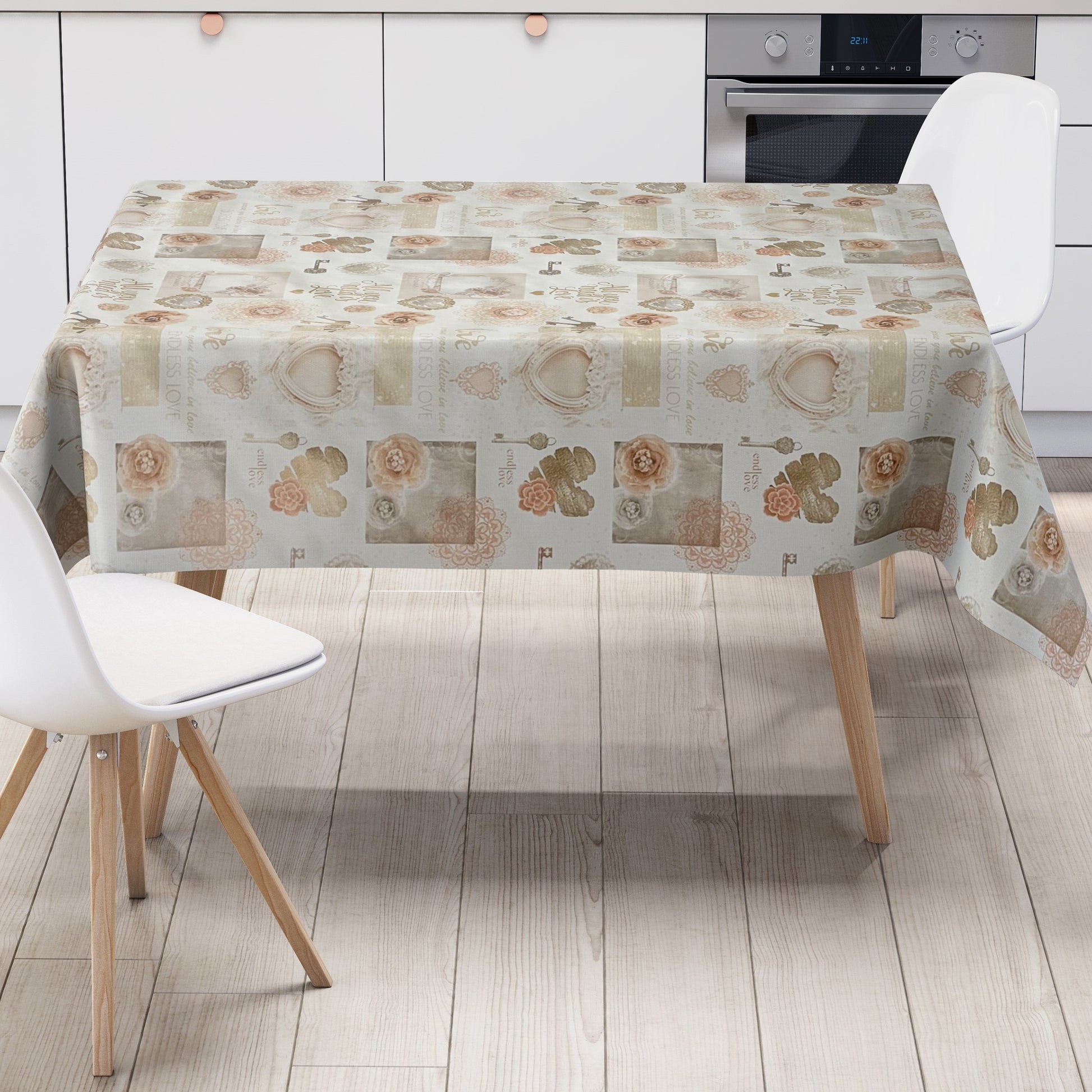 Wachstuch Tischdecke Herzen Love Schlüssel Strick