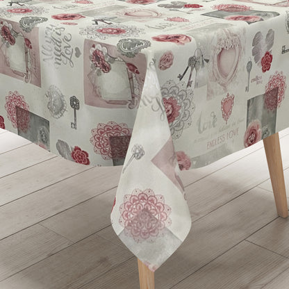 Wachstuch Tischdecke Rosen Schlüssel rosa
