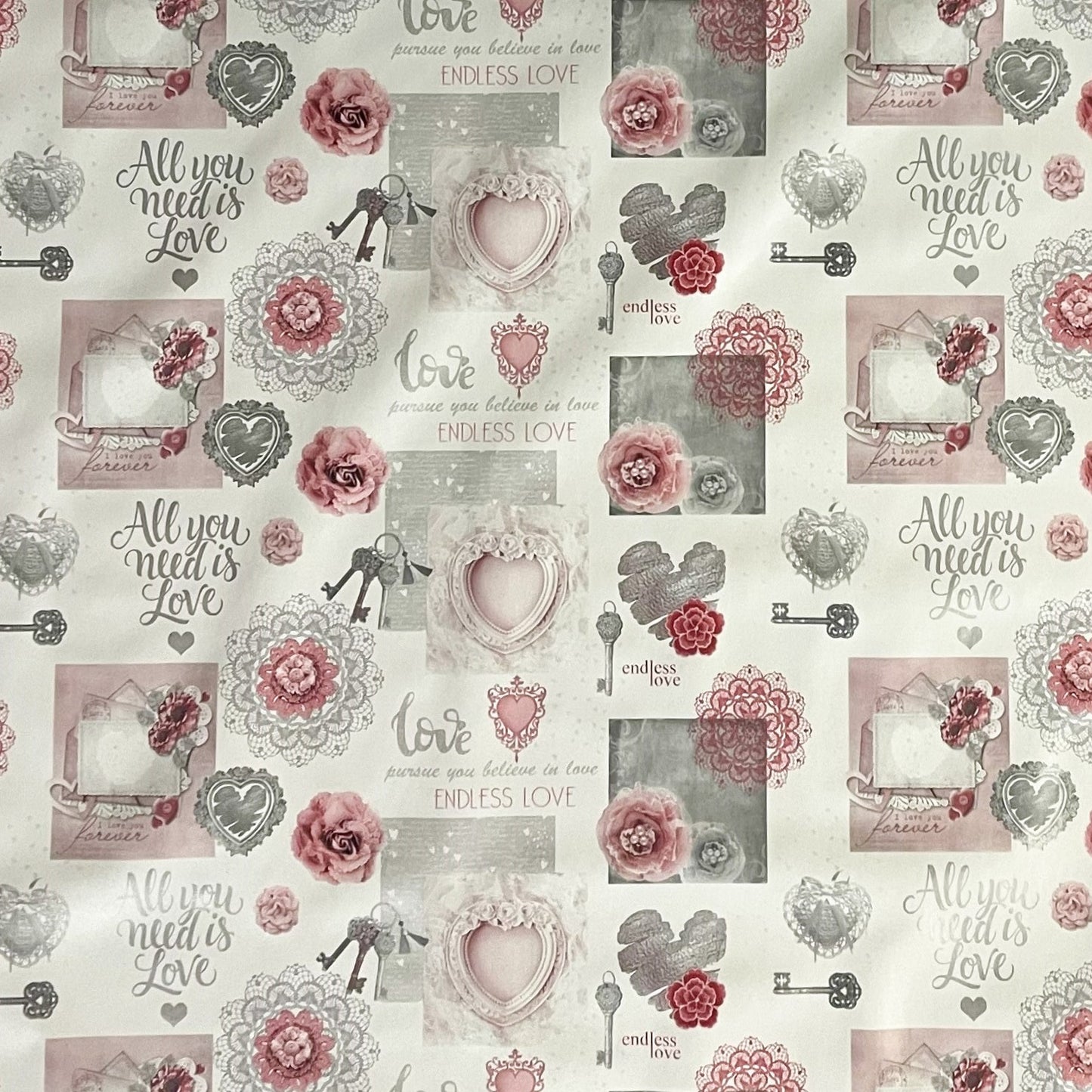 Wachstuch Tischdecke Rosen Schlüssel rosa