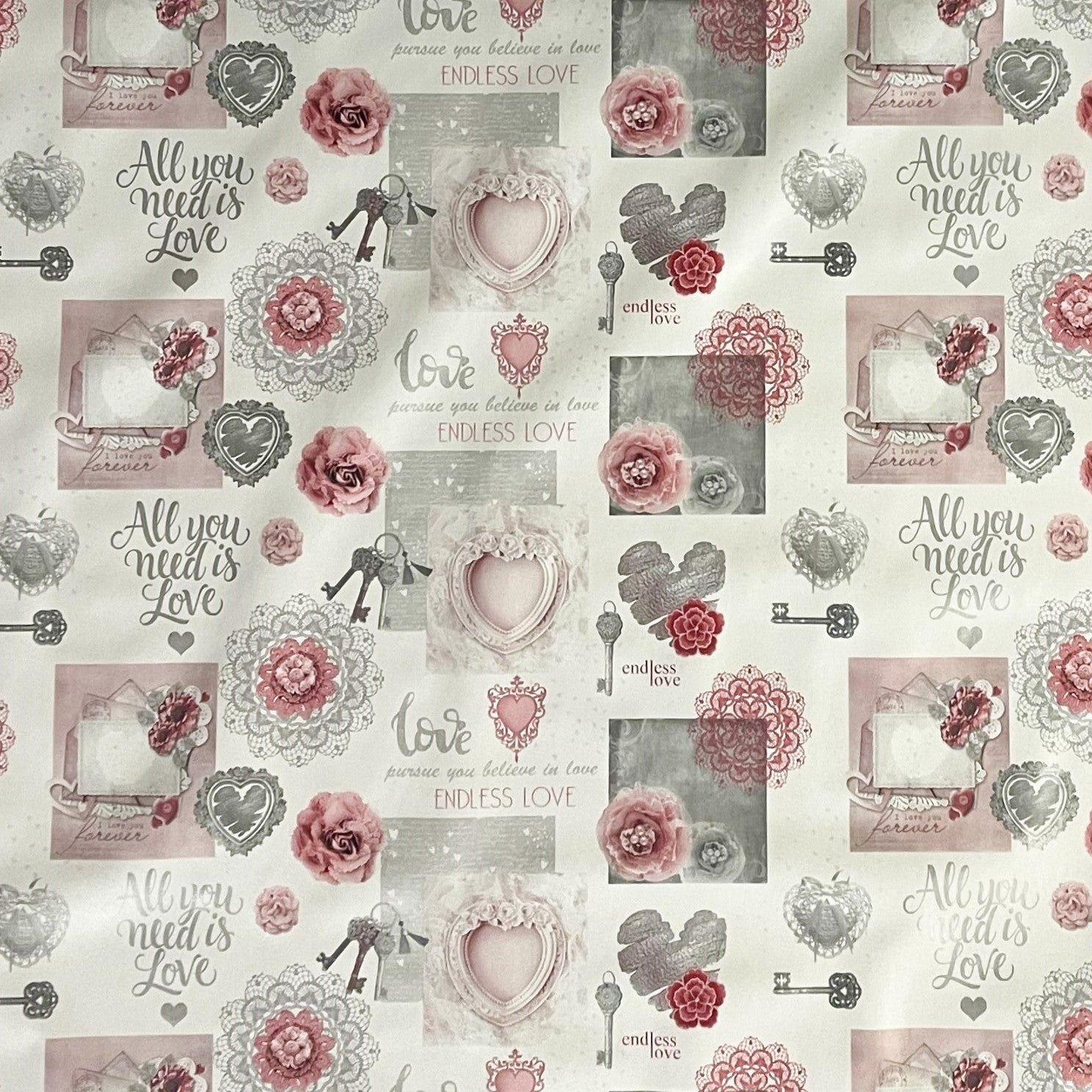 Wachstuch Tischdecke Rosen Schlüssel rosa