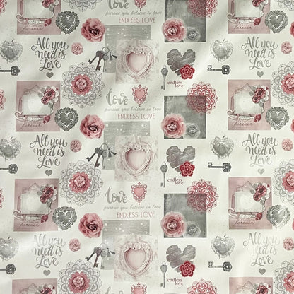 Wachstuch Tischdecke Rosen Schlüssel rosa