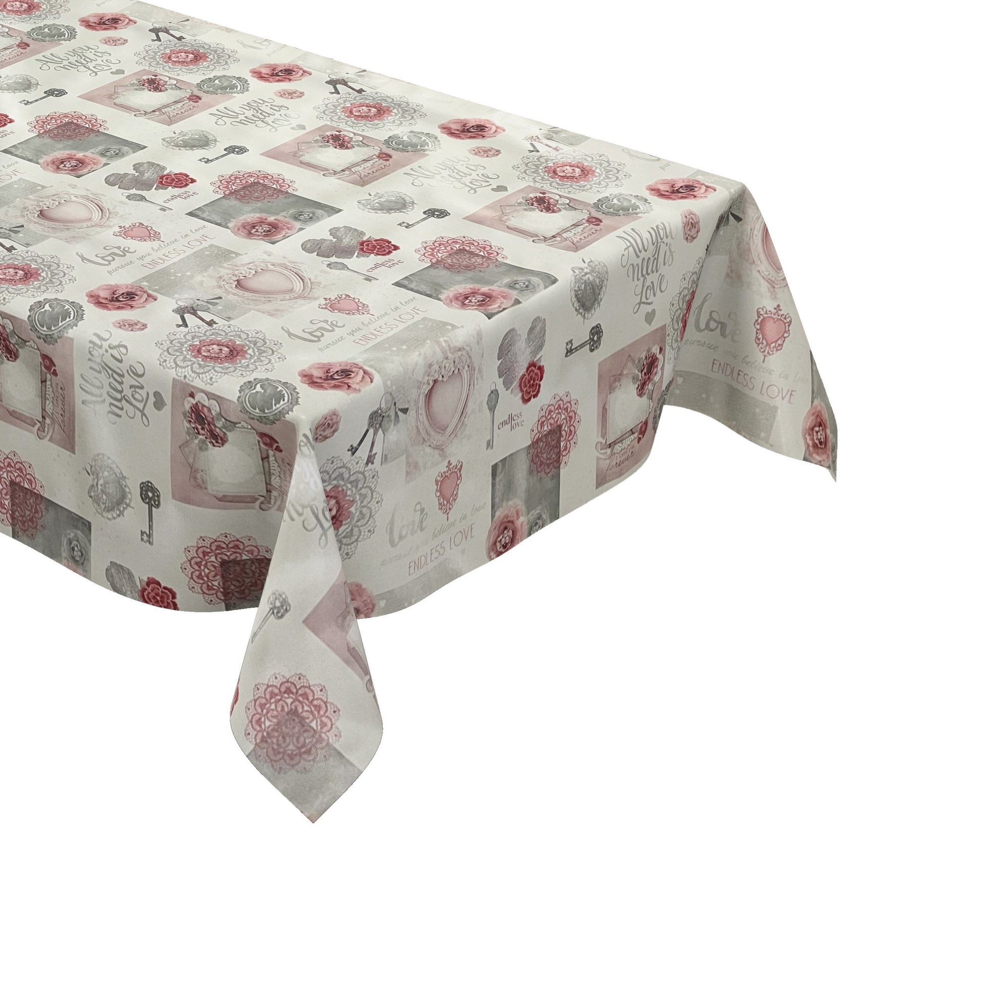 Wachstuch Tischdecke Rosen Schlüssel rosa