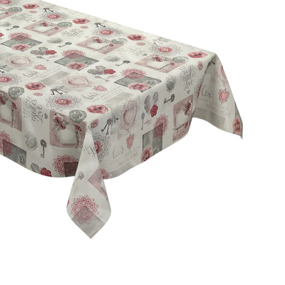 Wachstuch Tischdecke Rosen Schlüssel rosa