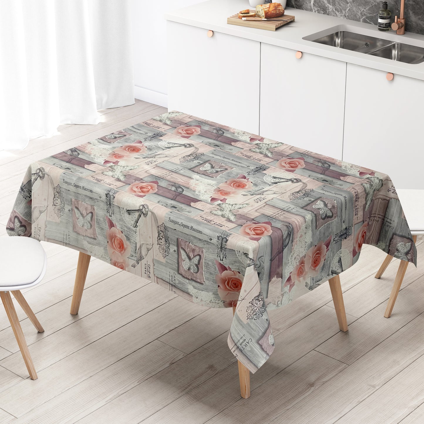 Nappe toile cirée vendue au mètre 01301-00 Pâques Lapin de Pâques Tulipes carrée ronde ovale