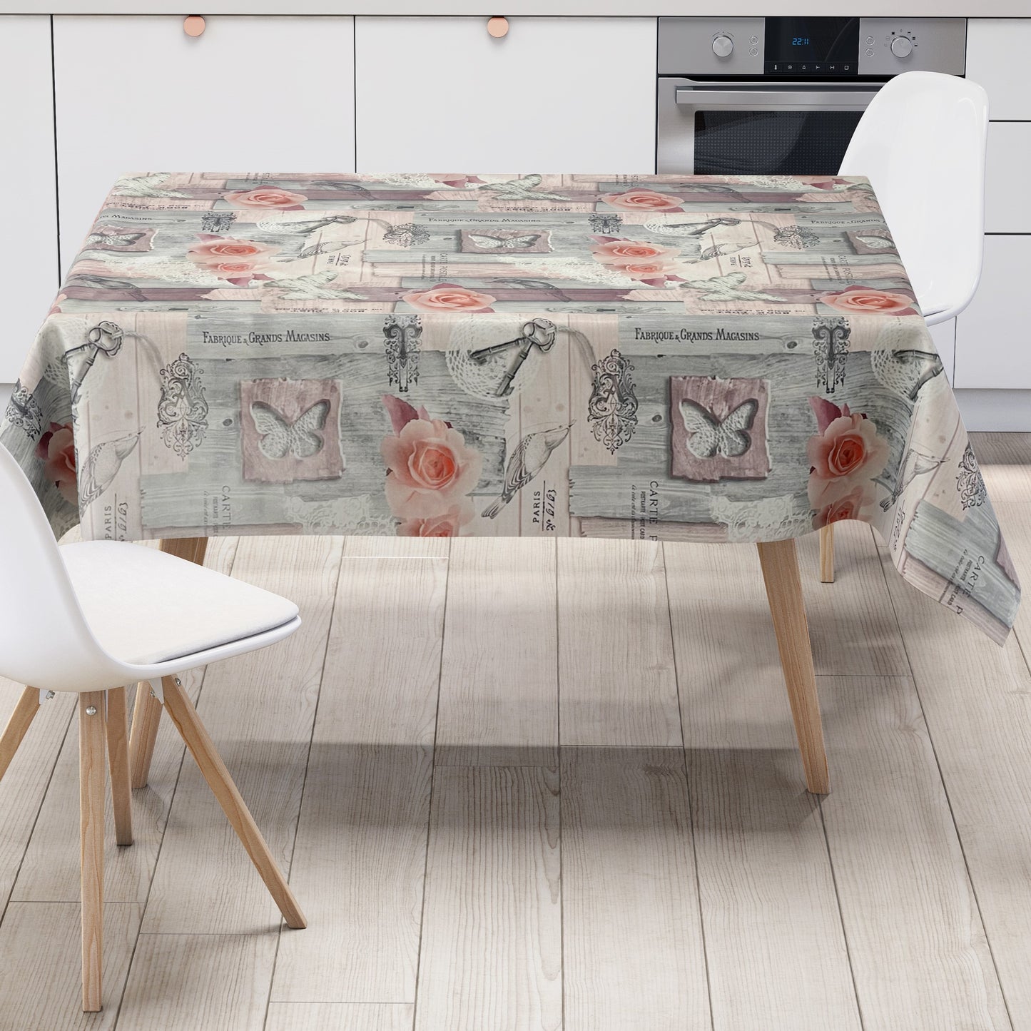 Nappe toile cirée vendue au mètre 01301-00 Pâques Lapin de Pâques Tulipes carrée ronde ovale