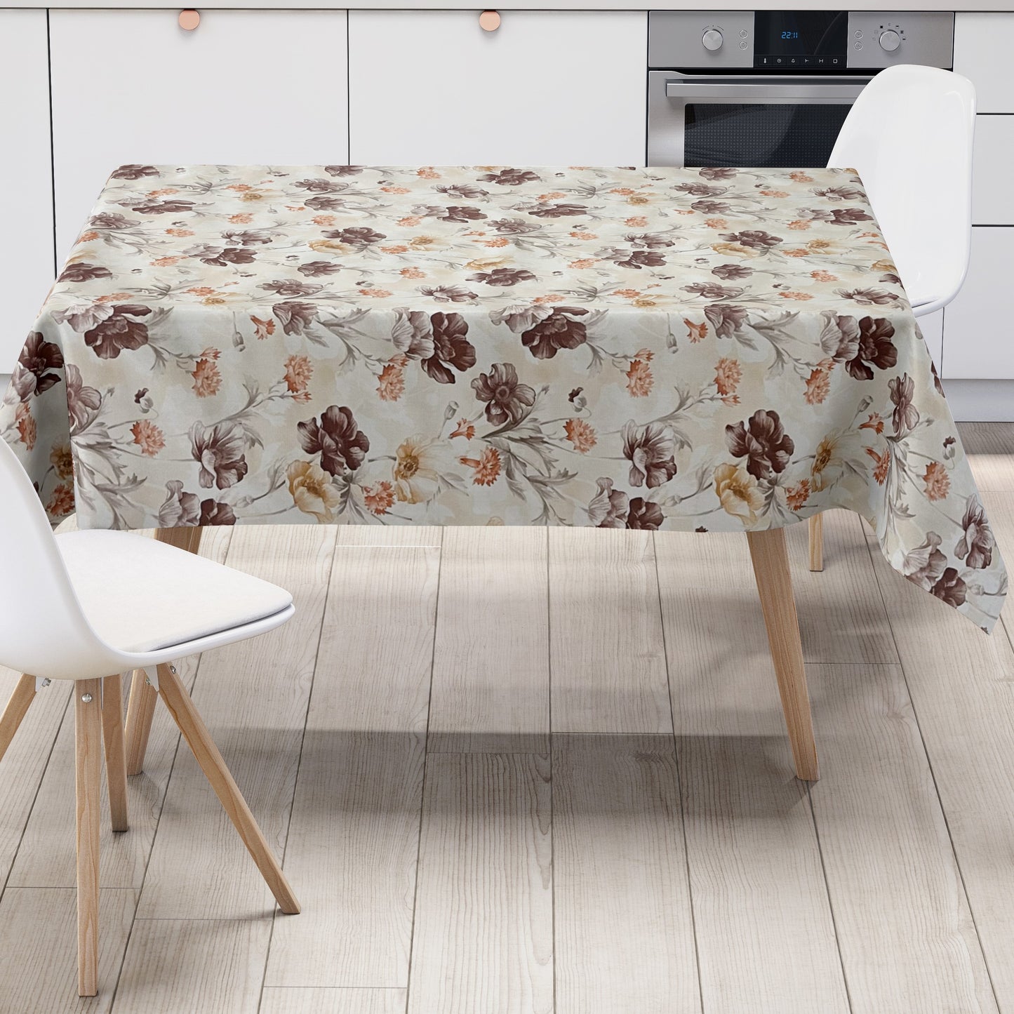Wachstuch Tischdecke beige Mohn