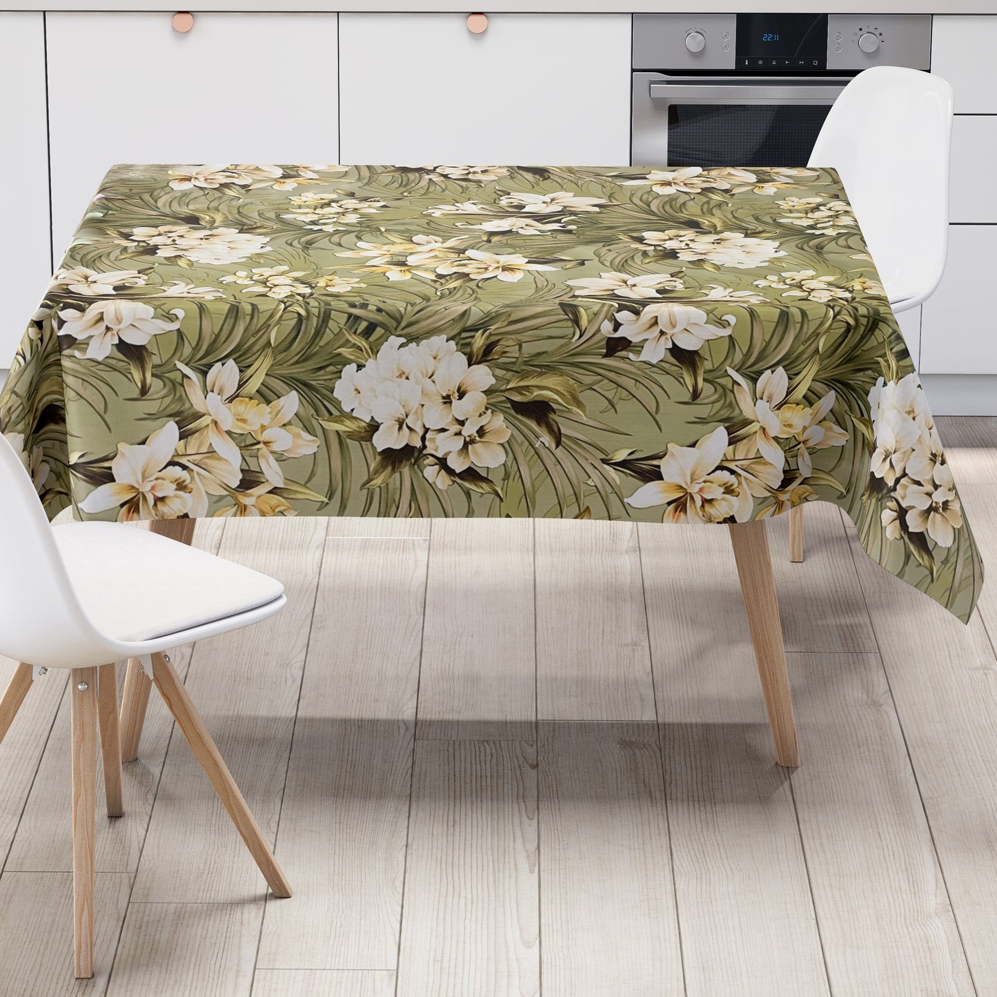 Wachstuchdecke Lilien Blumen grün