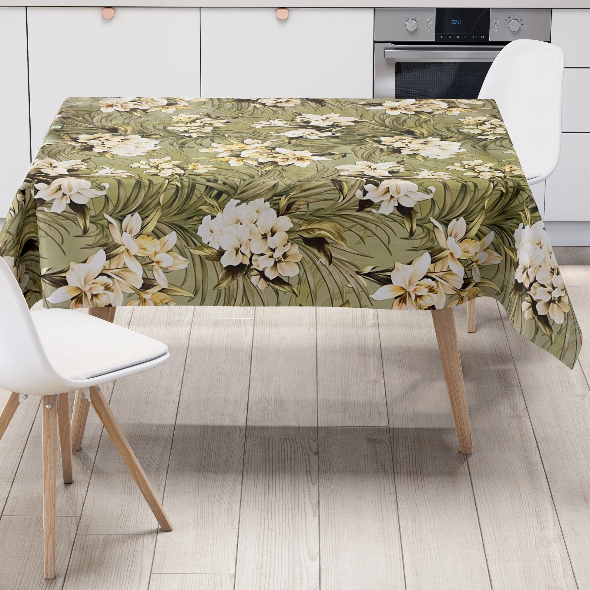 Wachstuchdecke Lilien Blumen grün